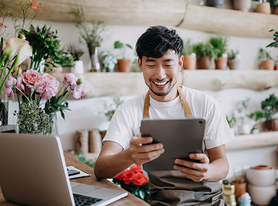 Florist looking at iPad